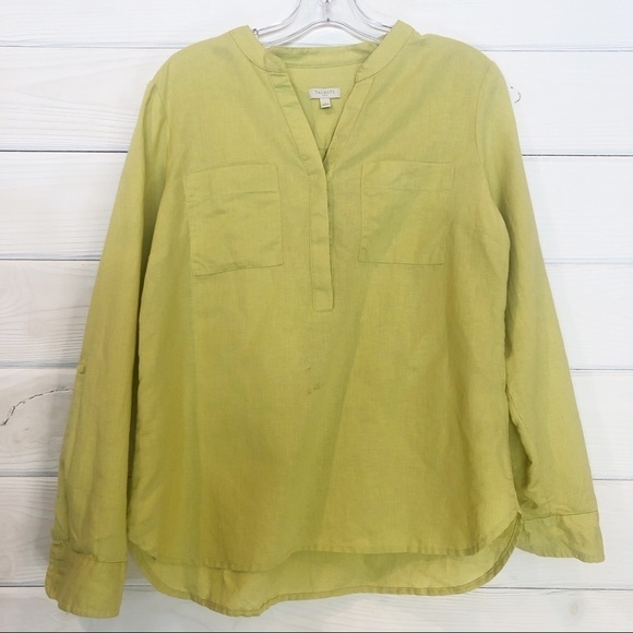 Talbots Linen Blend Long Sleeve Half Button Shirt - Picture 1 of 8